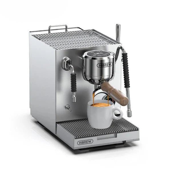 Water saturating a coffee puck inside a portafilter during the espresso preinfusion process.